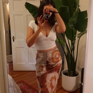 Zara Tie Dye Satin Lace Midi Skirt